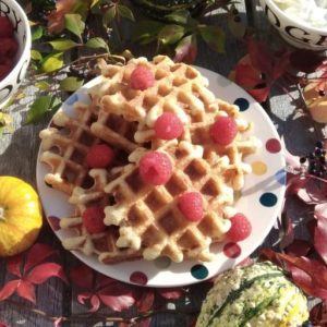 Wafels met amandelmeel en frambozen