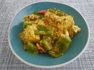 Kom met vegetarische Jalfrezi met paneer